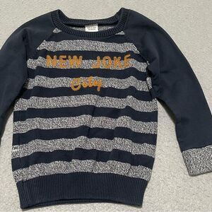 New Joke City Sweater Boys 4T Blue Navy Gray Striped Tight Knit Ribbed Cozy